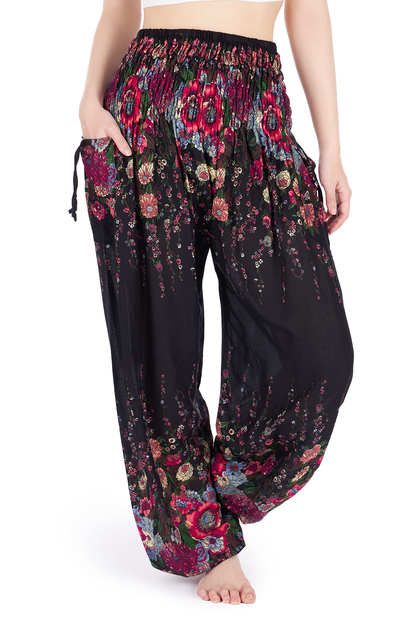 Lannaclothesdesign Harem Pants Women High Waist Bohemian Yoga Pants with Pockets - Boho Hippie Clothes