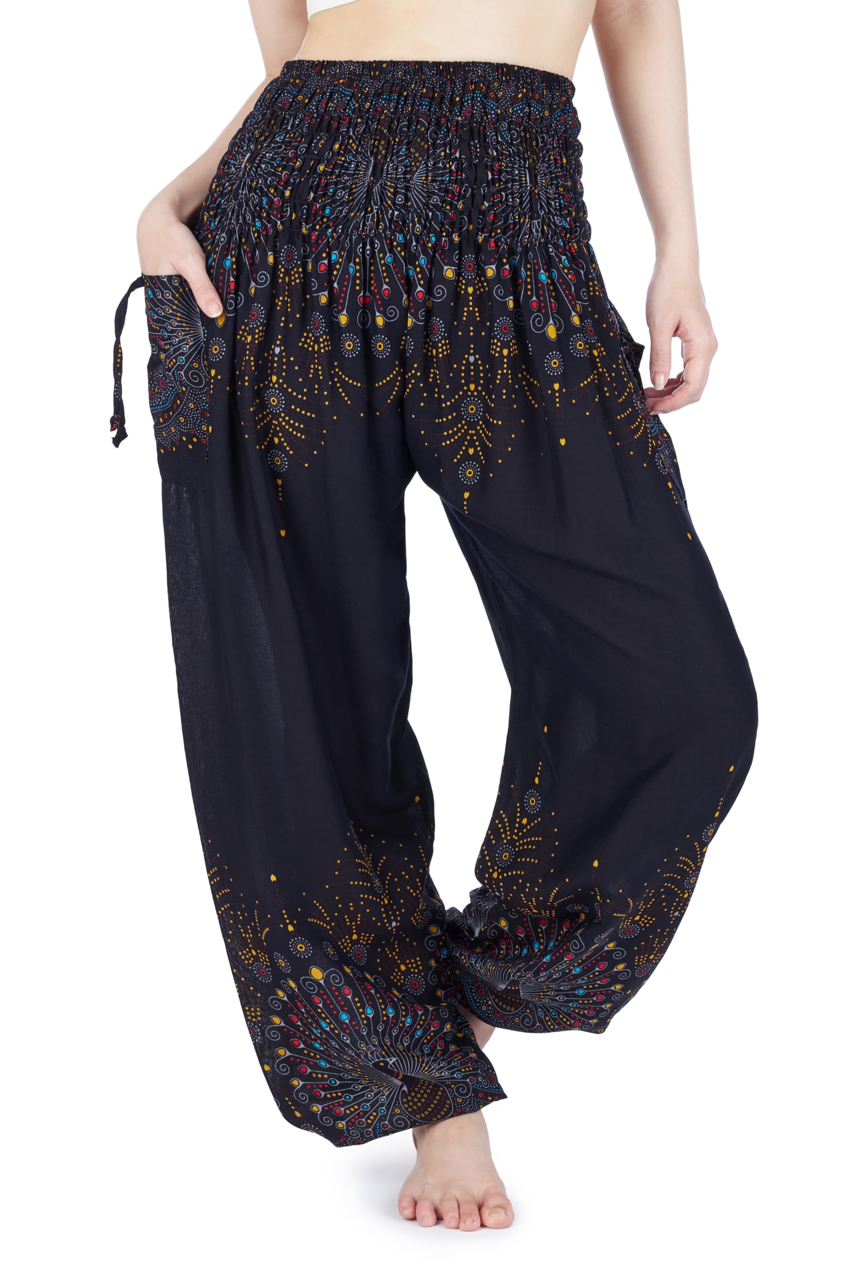 Lannaclothesdesign Harem Pants Women High Waist Bohemian Yoga Pants with Pockets - Boho Hippie Clothes