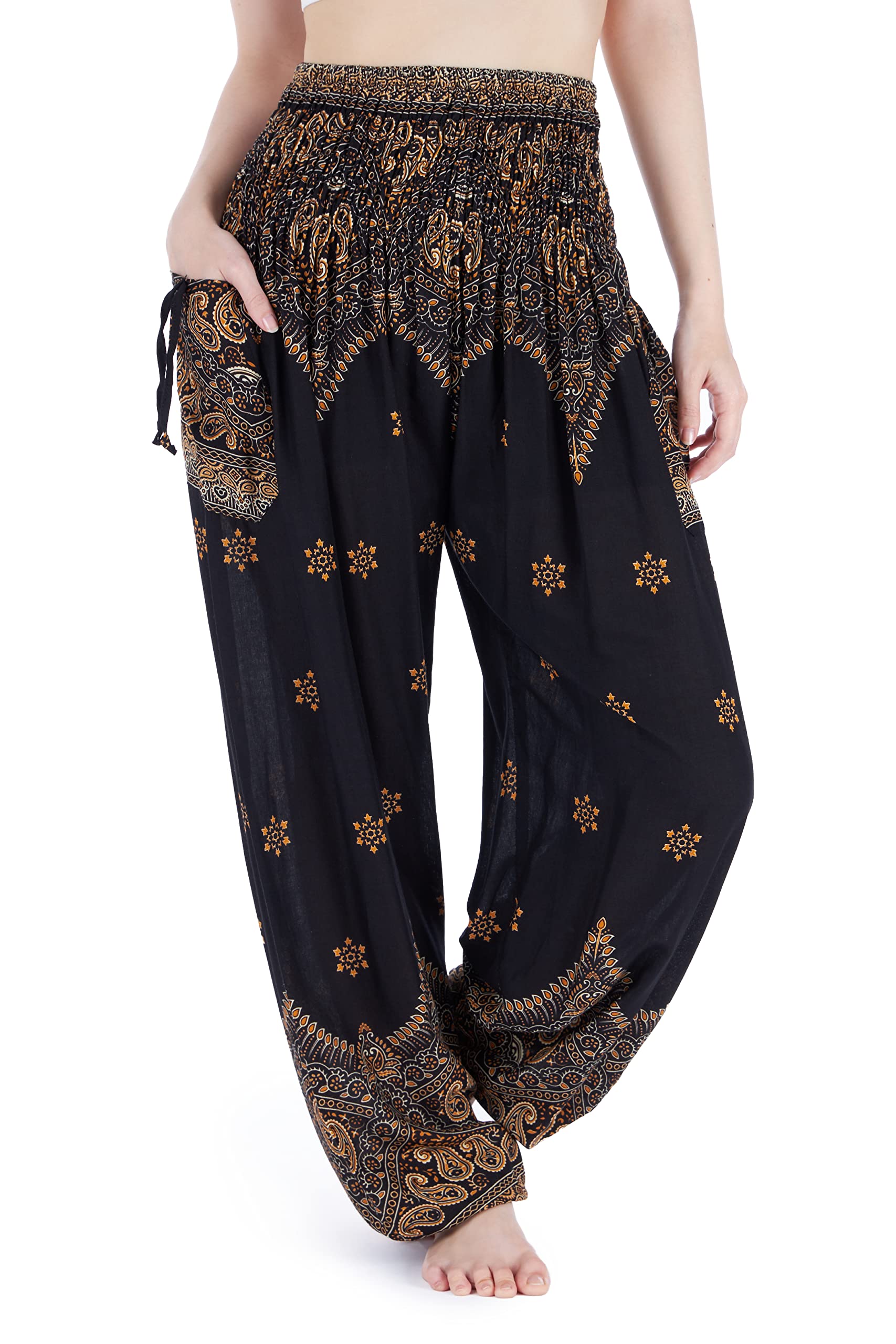 Lannaclothesdesign Harem Pants Women High Waist Bohemian Yoga Pants with Pockets - Boho Hippie Clothes