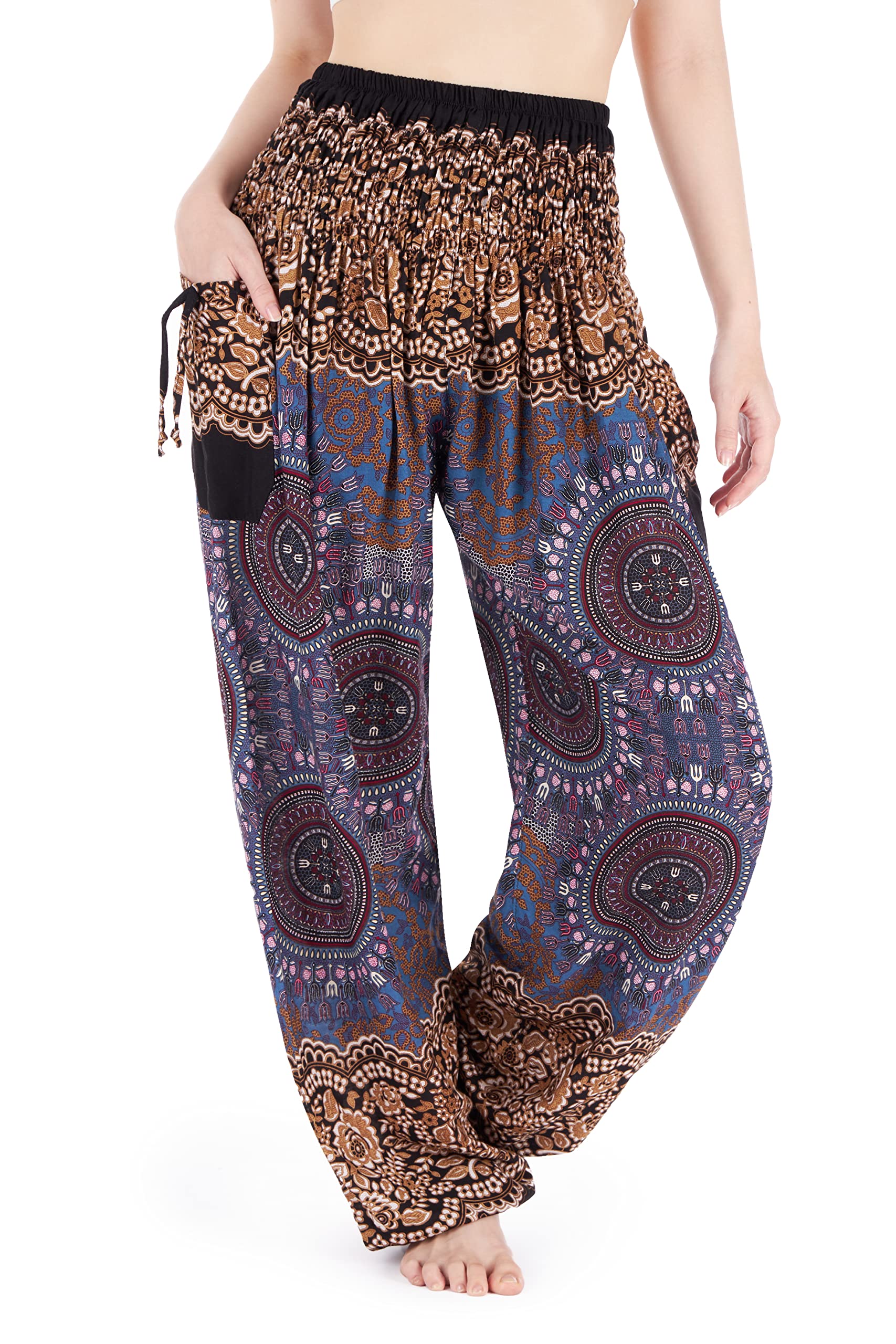 Lannaclothesdesign Harem Pants Women High Waist Bohemian Yoga Pants with Pockets - Boho Hippie Clothes